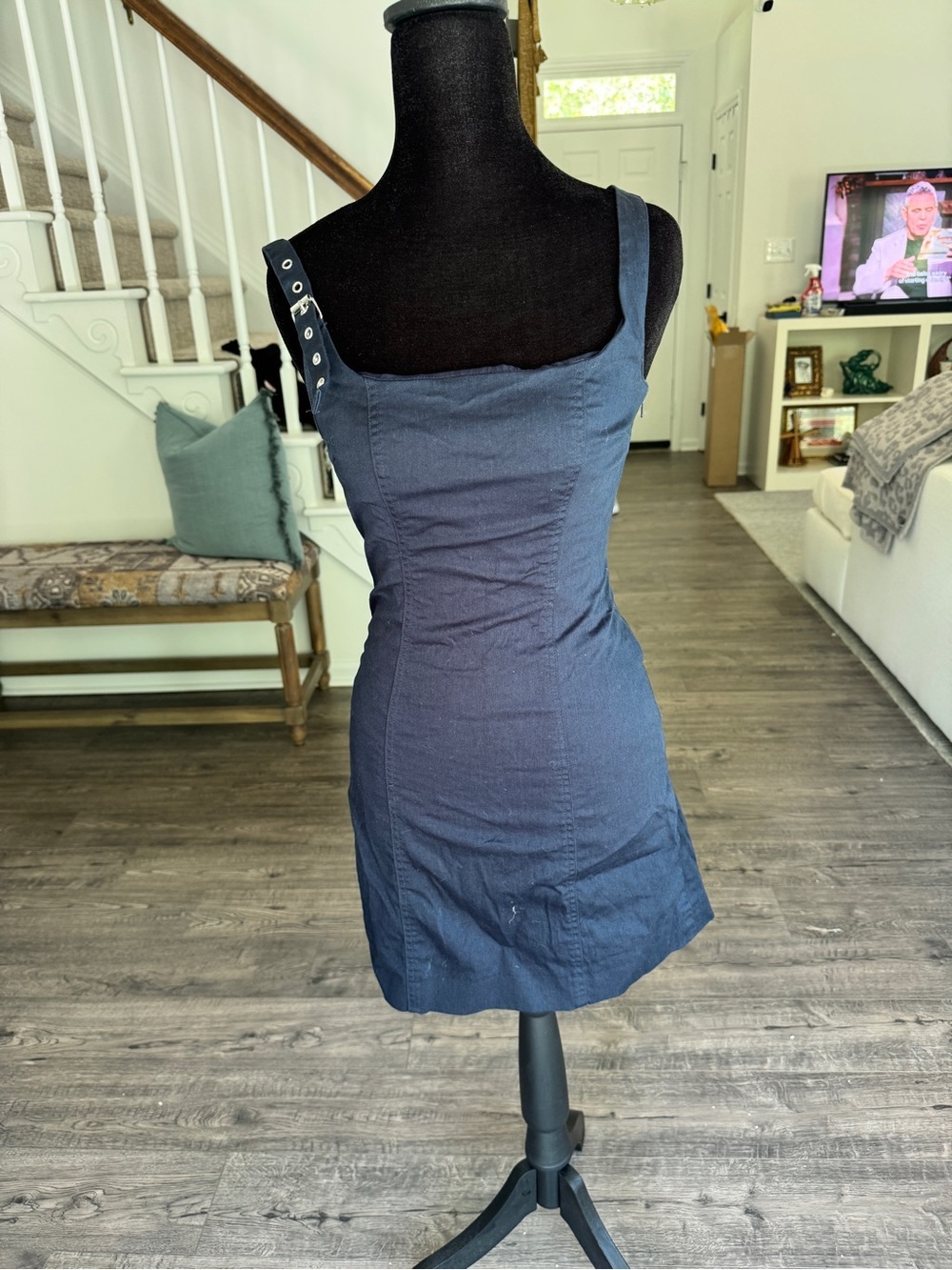 Maeve Navy Square-Neck Mini Dress with Grommet Strap